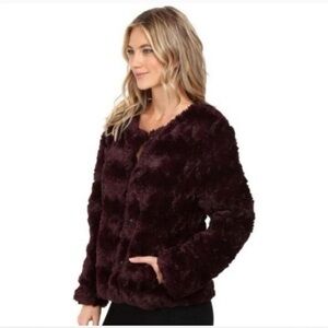 Sanctuary Faux Fur Jacket Small Burgundy Maroon Soft Teddy Fur